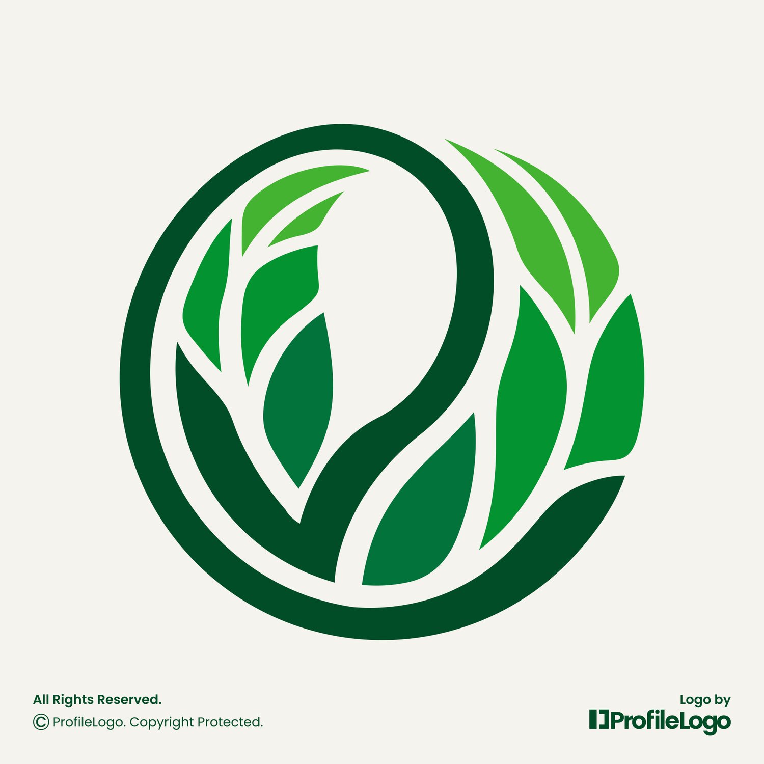 Circle nature leaf letter V logo for sale by ProfileLogo with light background