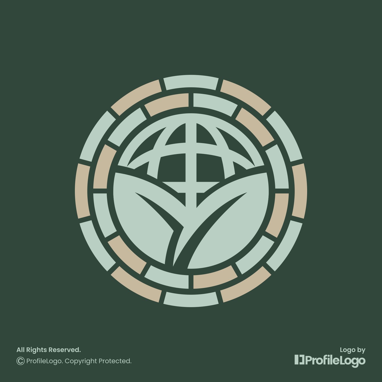 Elegant brick global leaf natural logo for sale by ProfileLogo with green background