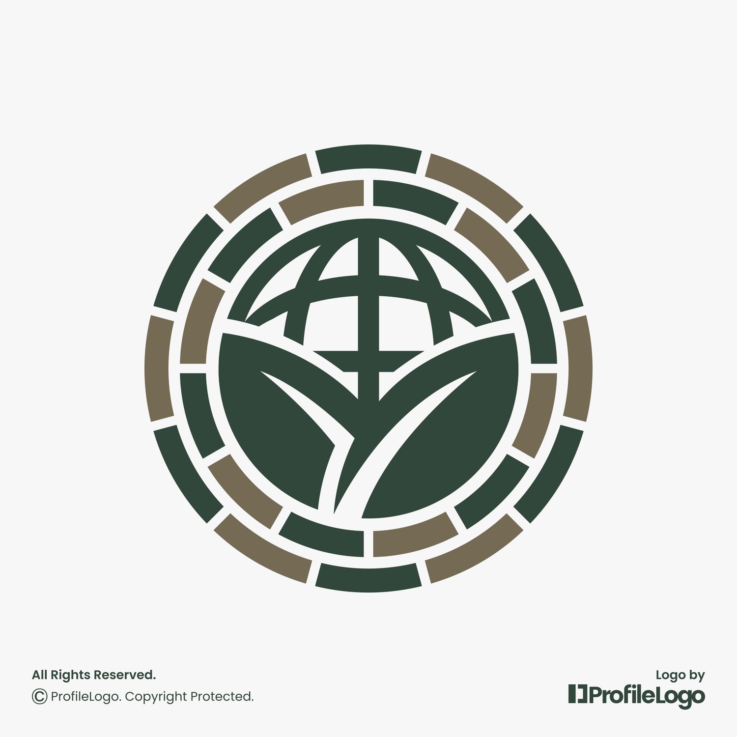 Elegant brick global leaf natural logo for sale by ProfileLogo with light grey background