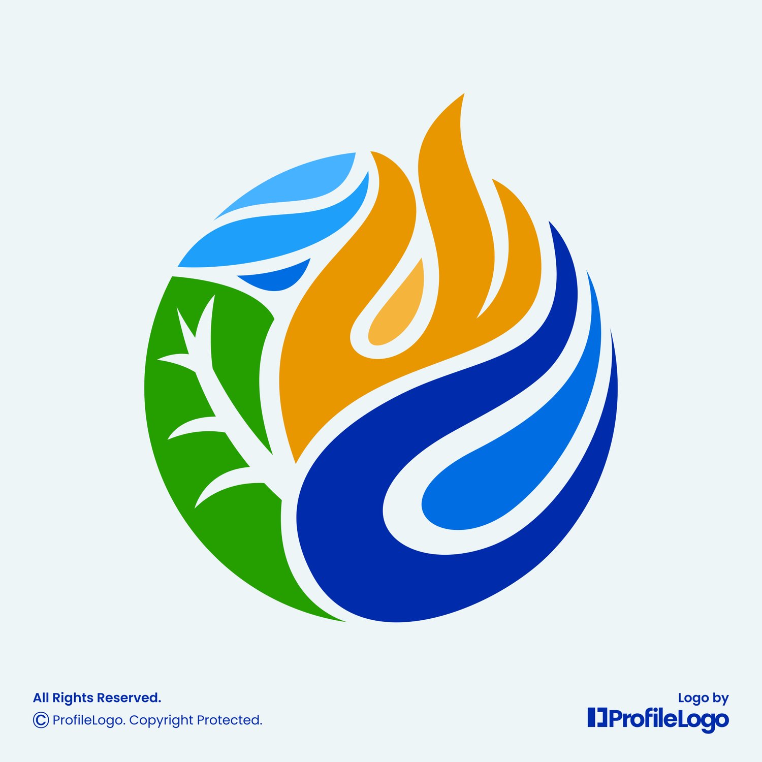 Nature water fire leaf wind logo for sale by ProfileLogo with light blue background