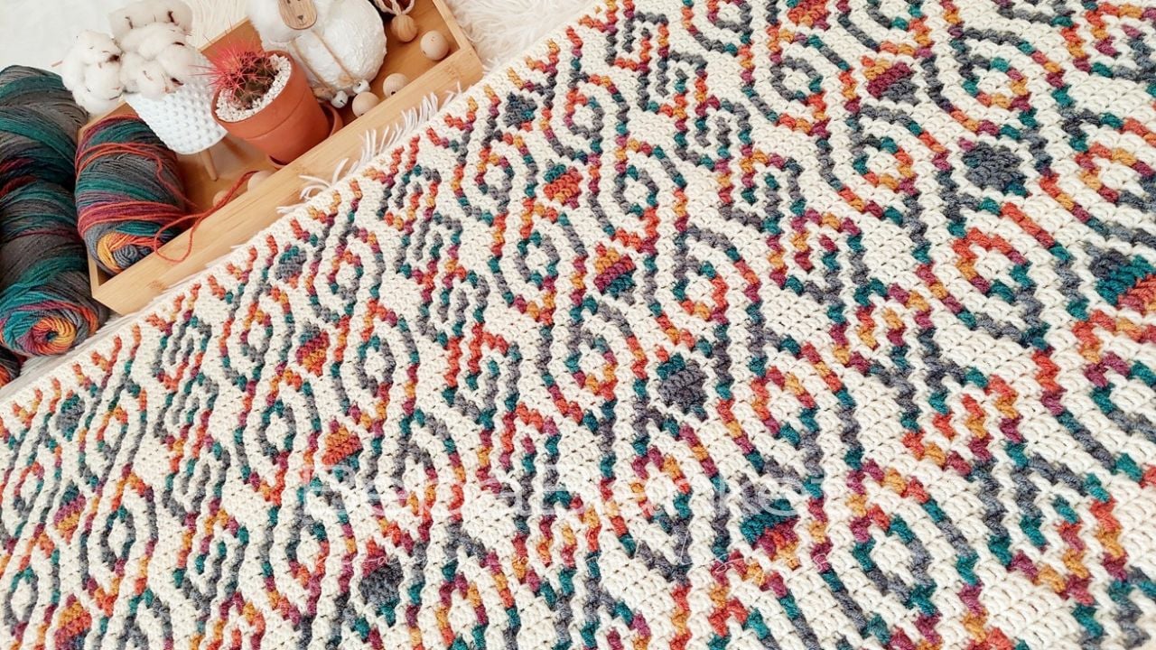 MOSAIC CABLES. Overlay mosaic crochet blanket pattern