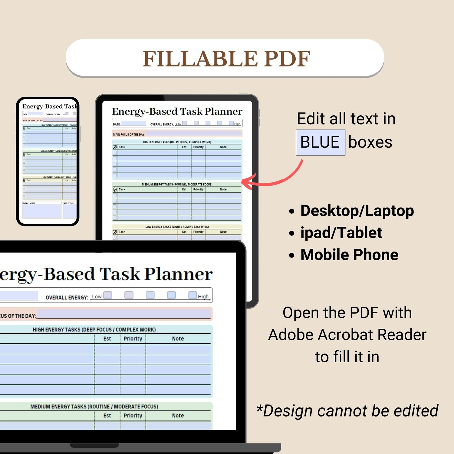 Task Based Planner Energy-Based Task Planner, Digital Planner, Goodnotes Planner, Fillable ...