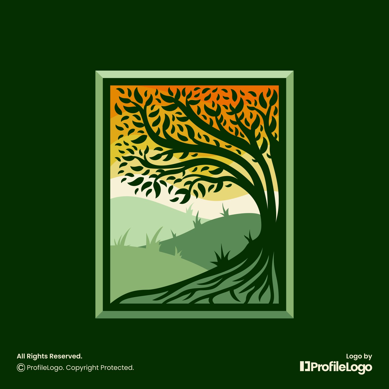 Artistic nature landscape tree logo for sale by ProfileLogo with green background