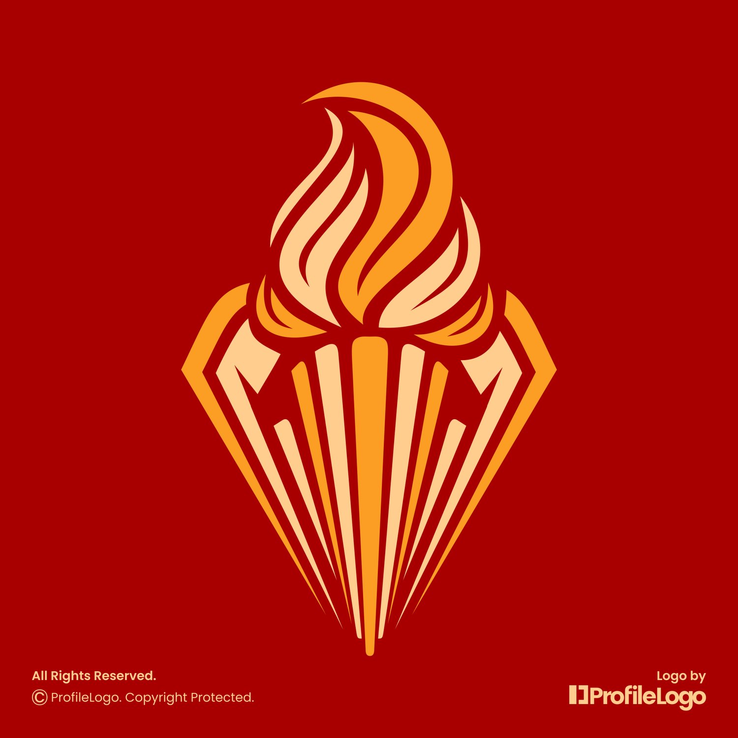 Abstract fire flame torch logo for sale by ProfileLogo with red background