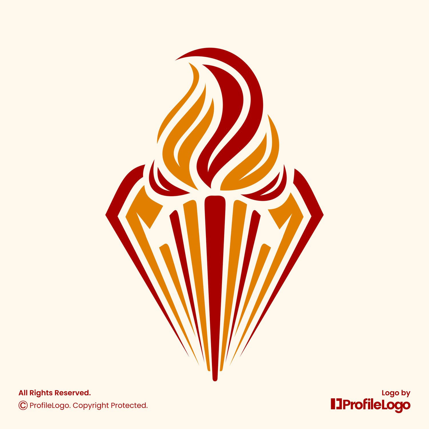 Abstract fire flame torch logo for sale by ProfileLogo with light yellow background