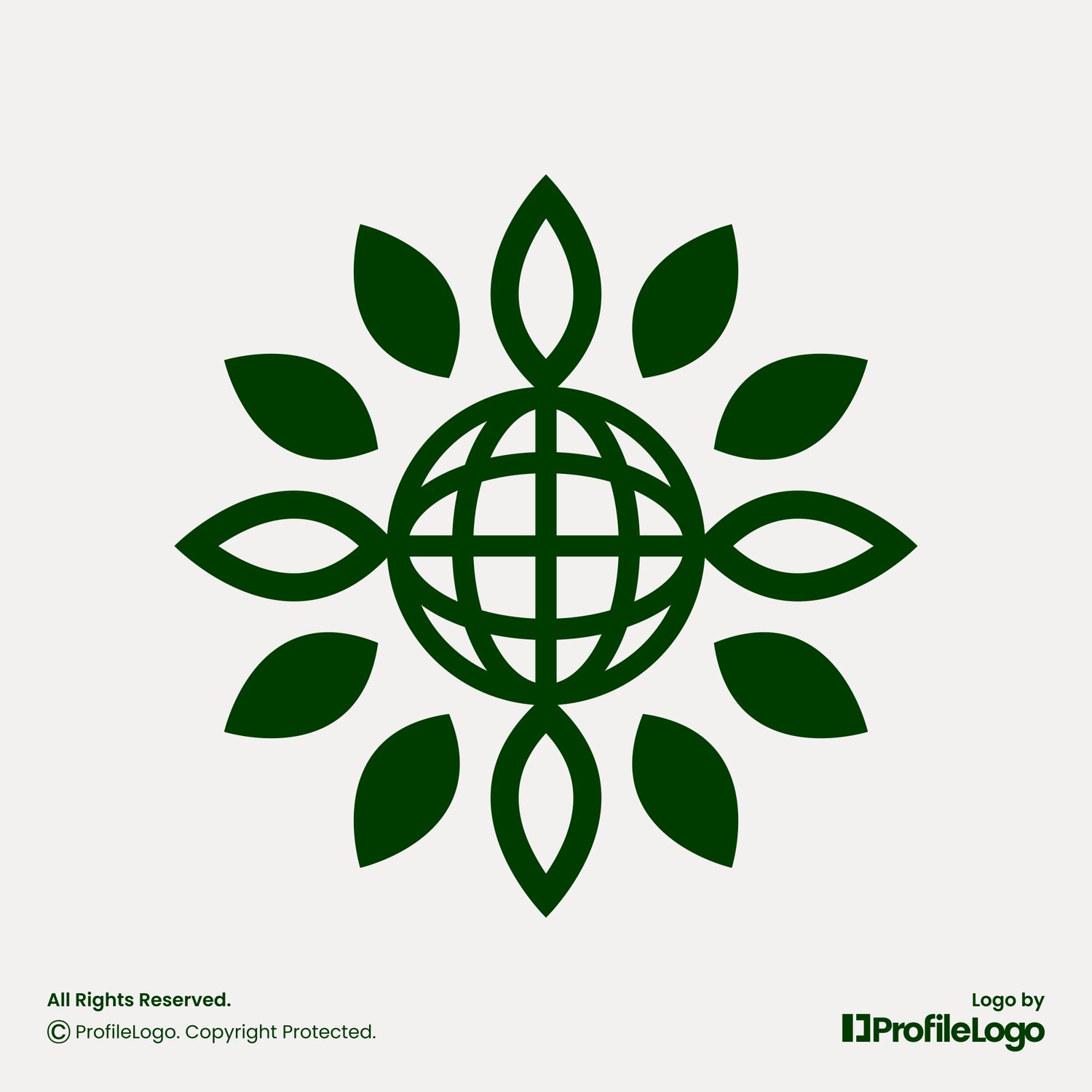 Nature eco leaf globe logo for sale by ProfileLogo with light grey background