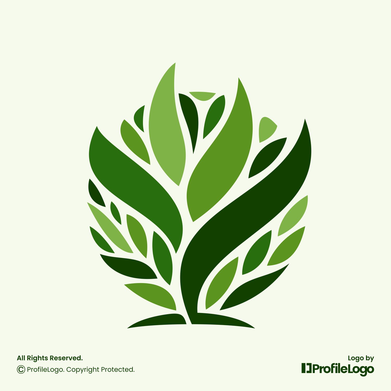 Decorative organic plant leaf logo for sale by ProfileLogo with light green background