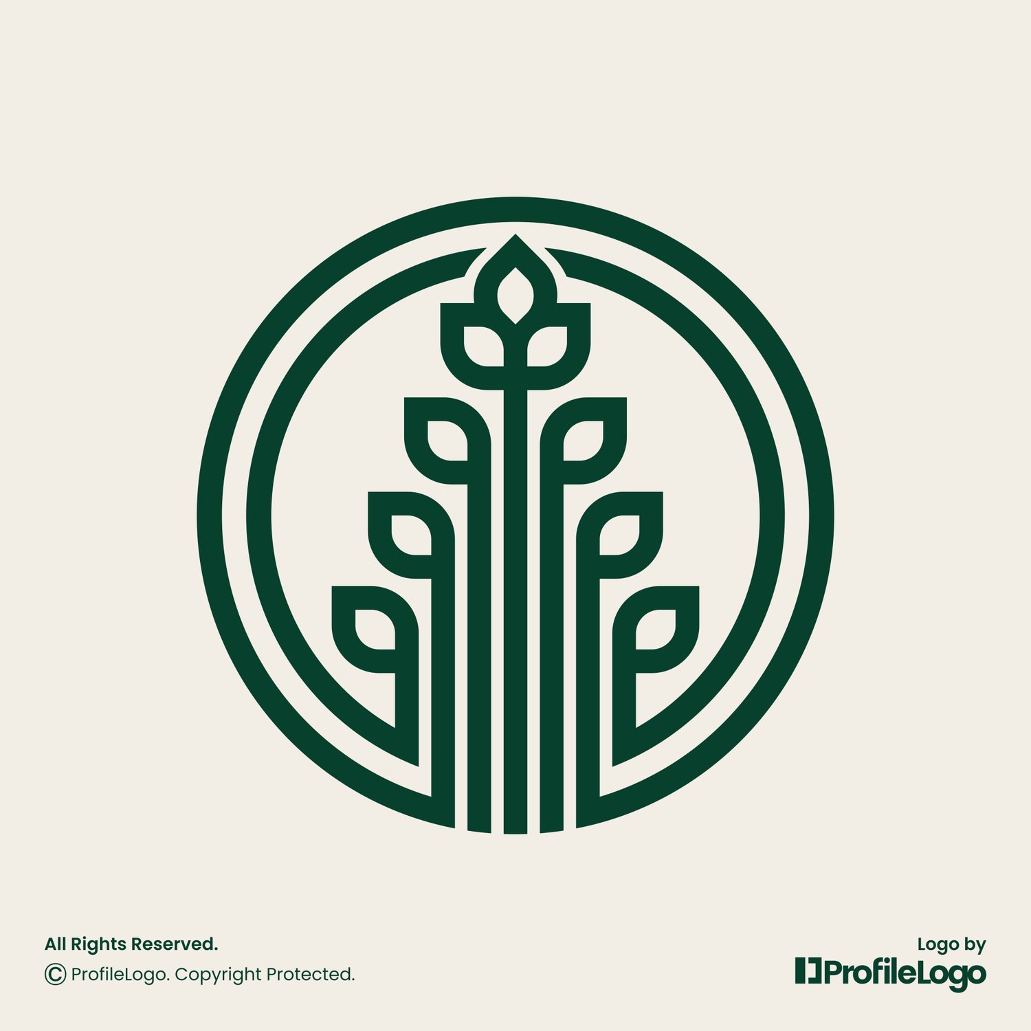 Geometric line flower plant logo for sale by ProfileLogo with light brown background