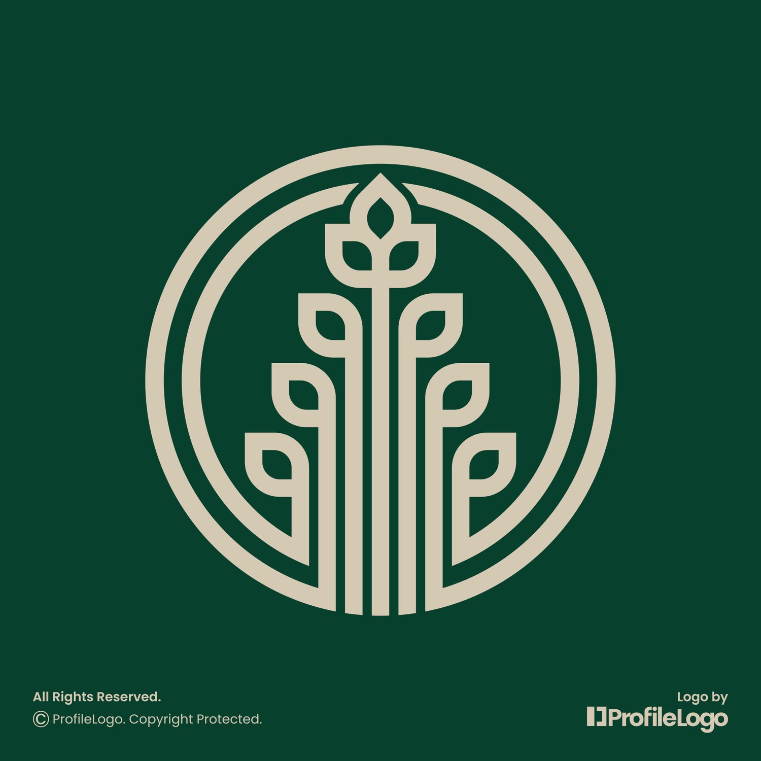 Geometric line flower plant logo for sale by ProfileLogo with dark green background