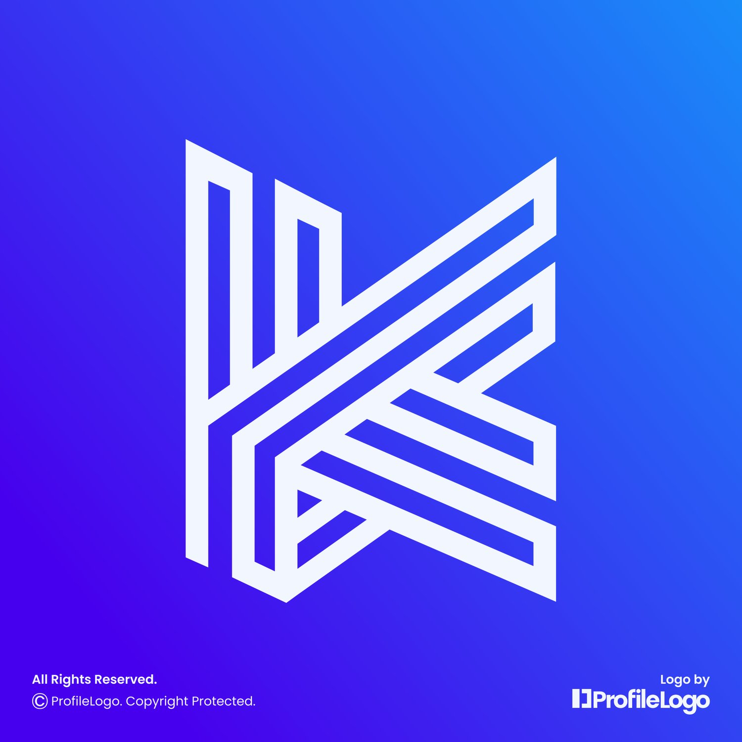 Technology digital line letter K logo for sale by ProfileLogo with gradient blue background