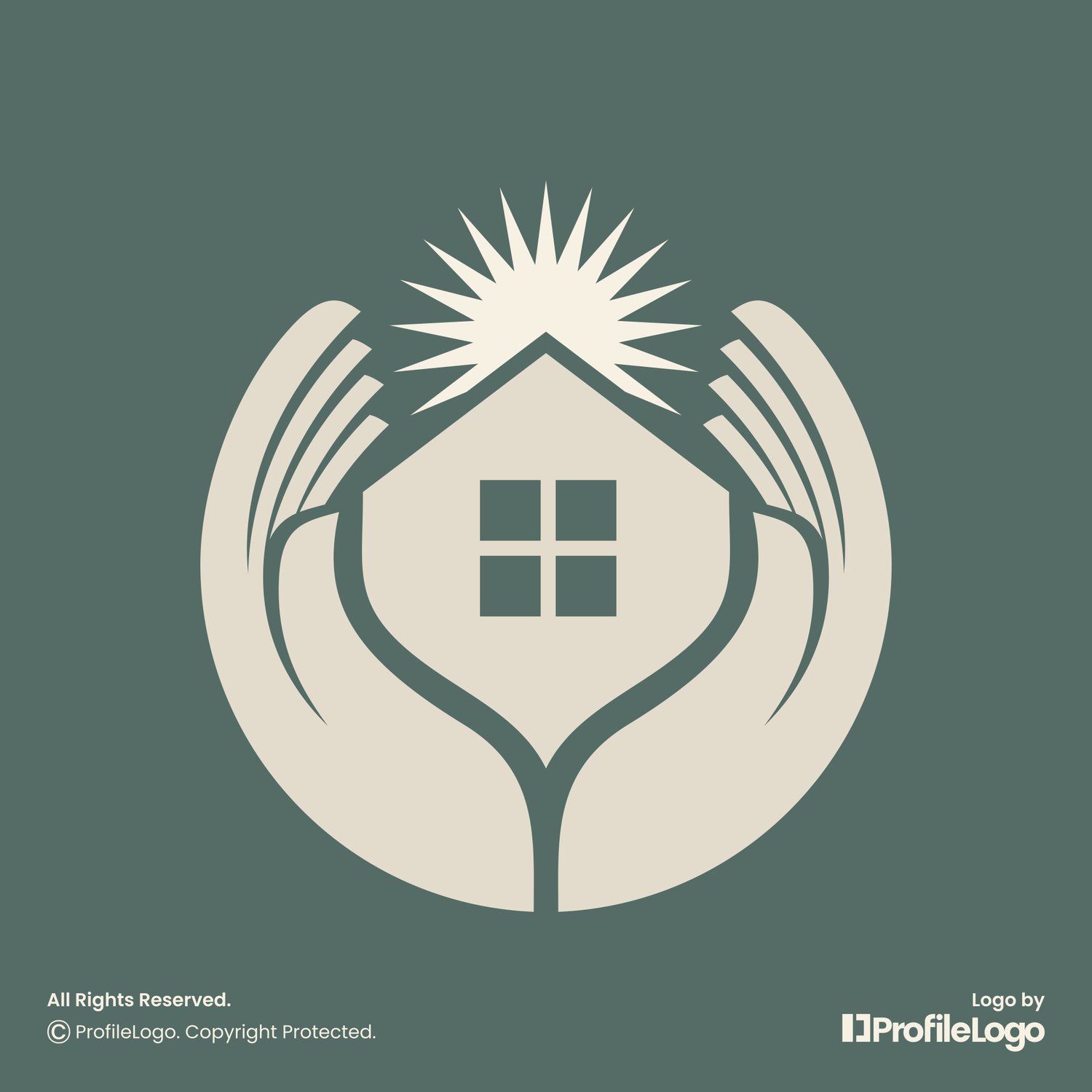 Hand sun rise home care logo for sale by ProfileLogo with pastel green background