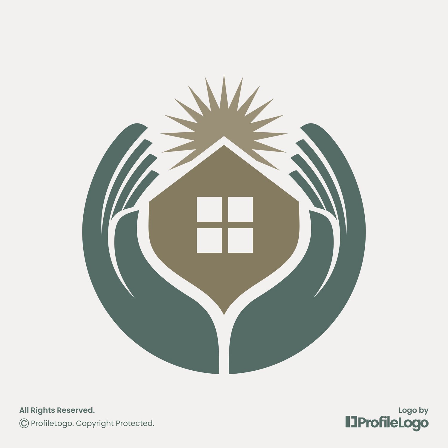 Hand sun rise home care logo for sale by ProfileLogo with light background