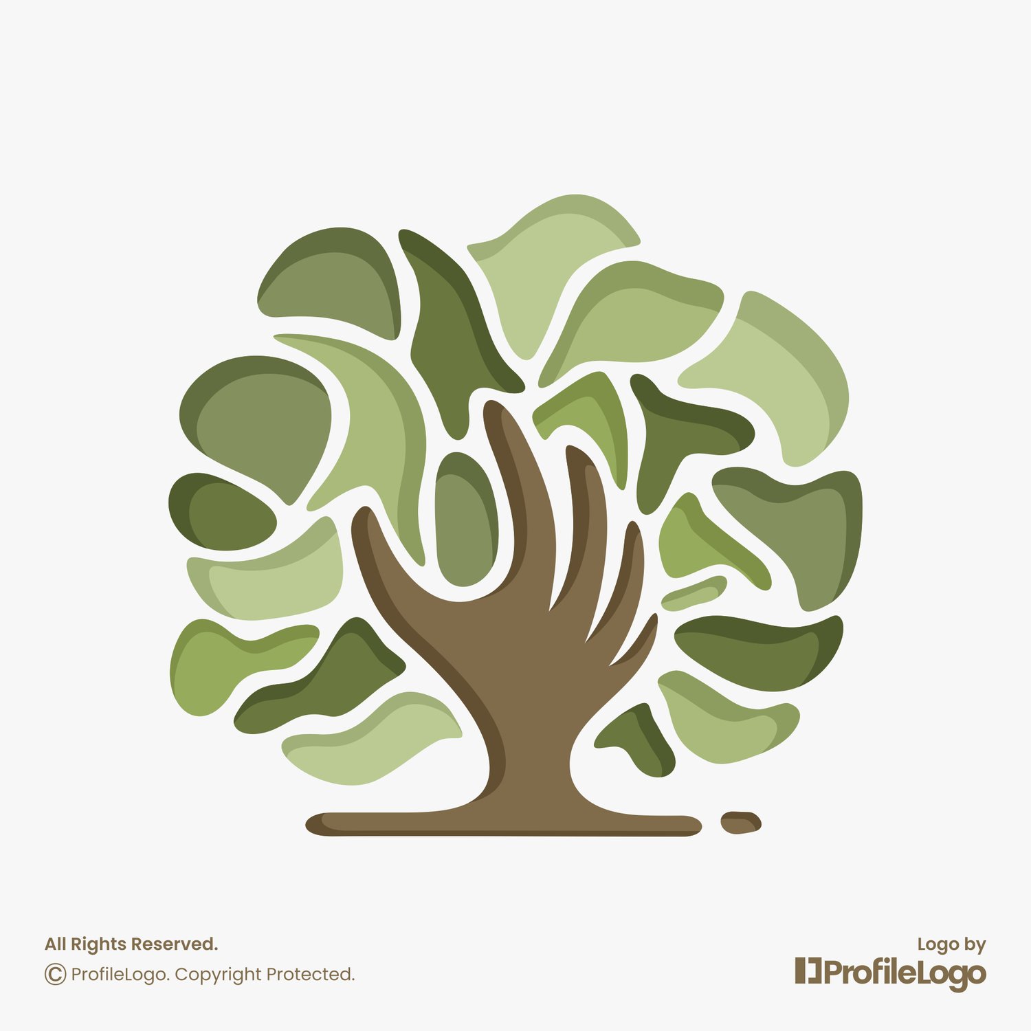Nature organic tree hand logo for sale by ProfileLogo with light grey background