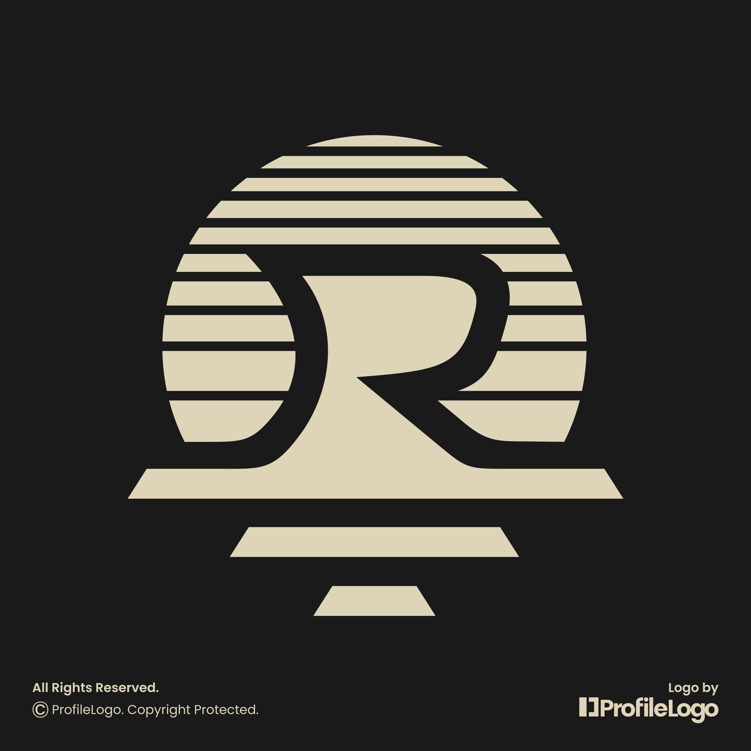 Stripe line sunset letter R logo for sale by ProfileLogo with black background
