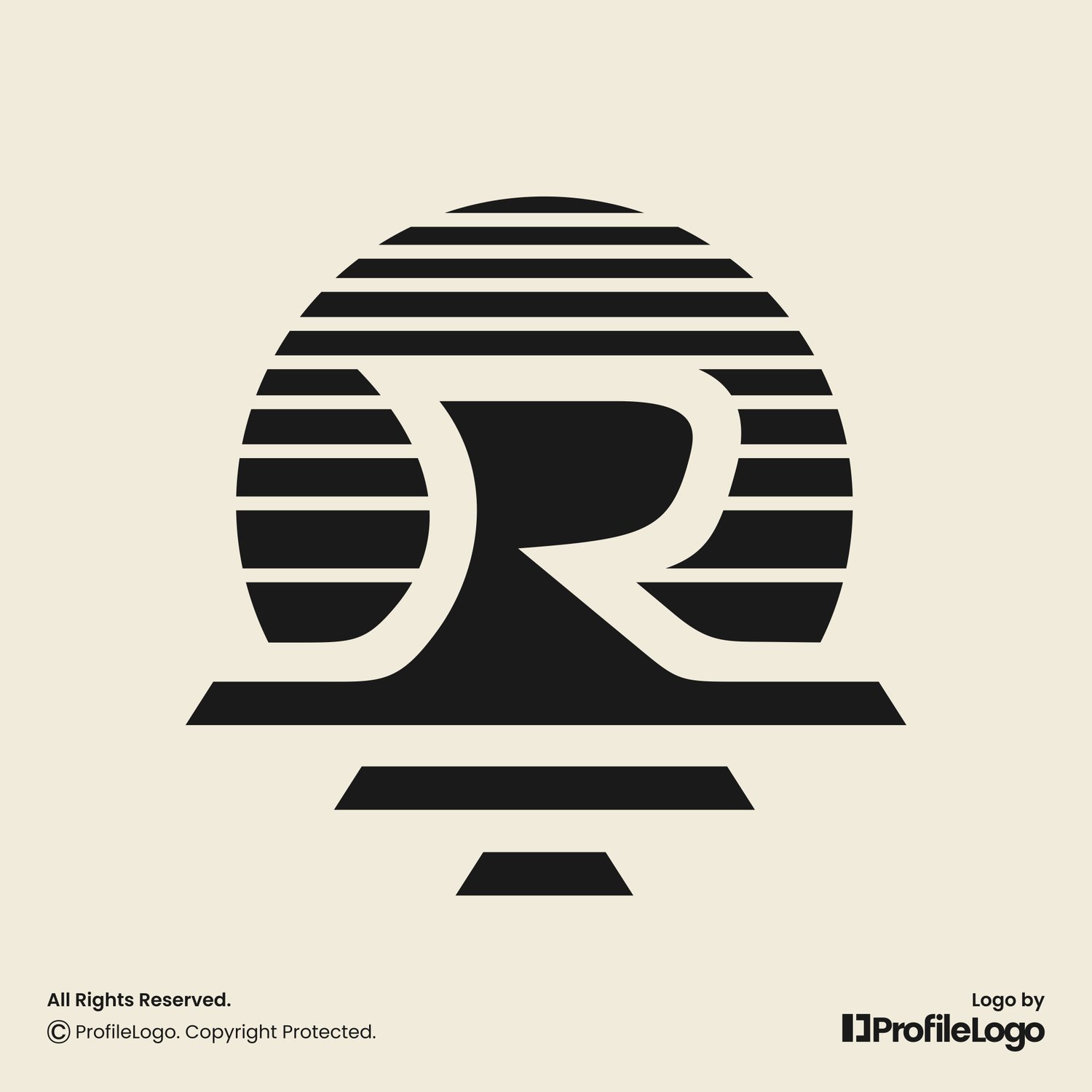 Stripe line sunset letter R logo for sale by ProfileLogo with light yellow background