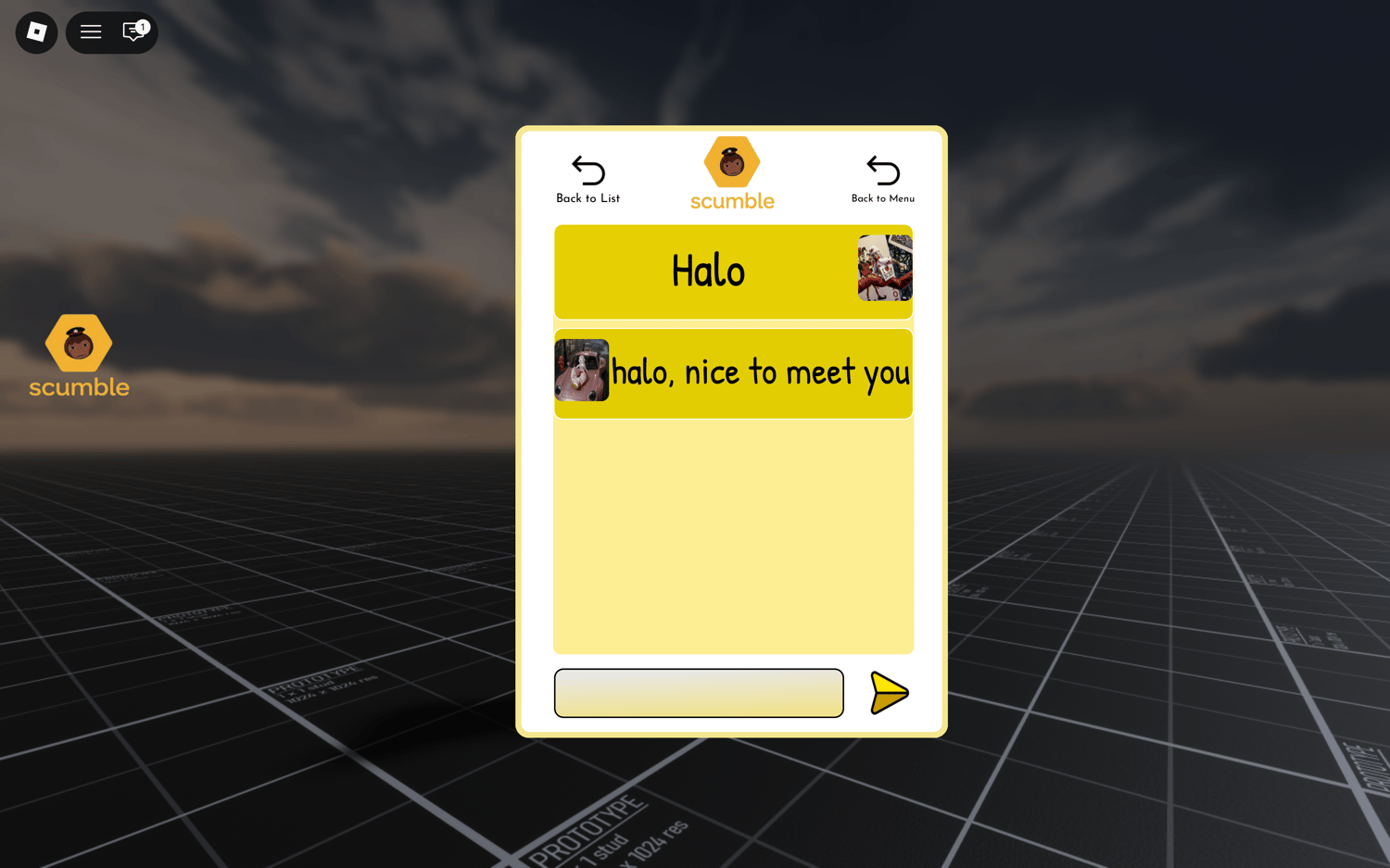 Roblox social game system with notifications