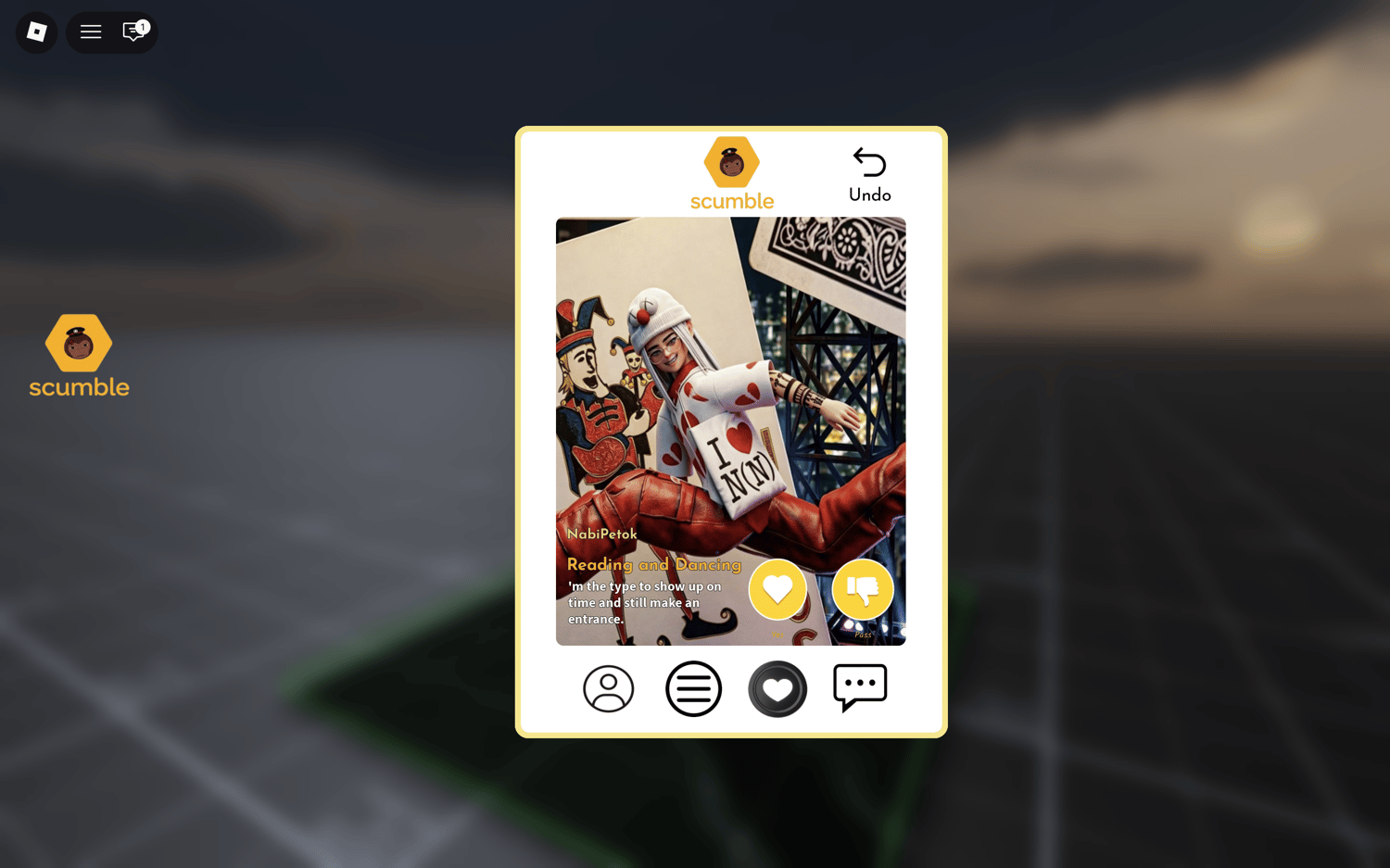 Roblox matchmaking system with profile cards