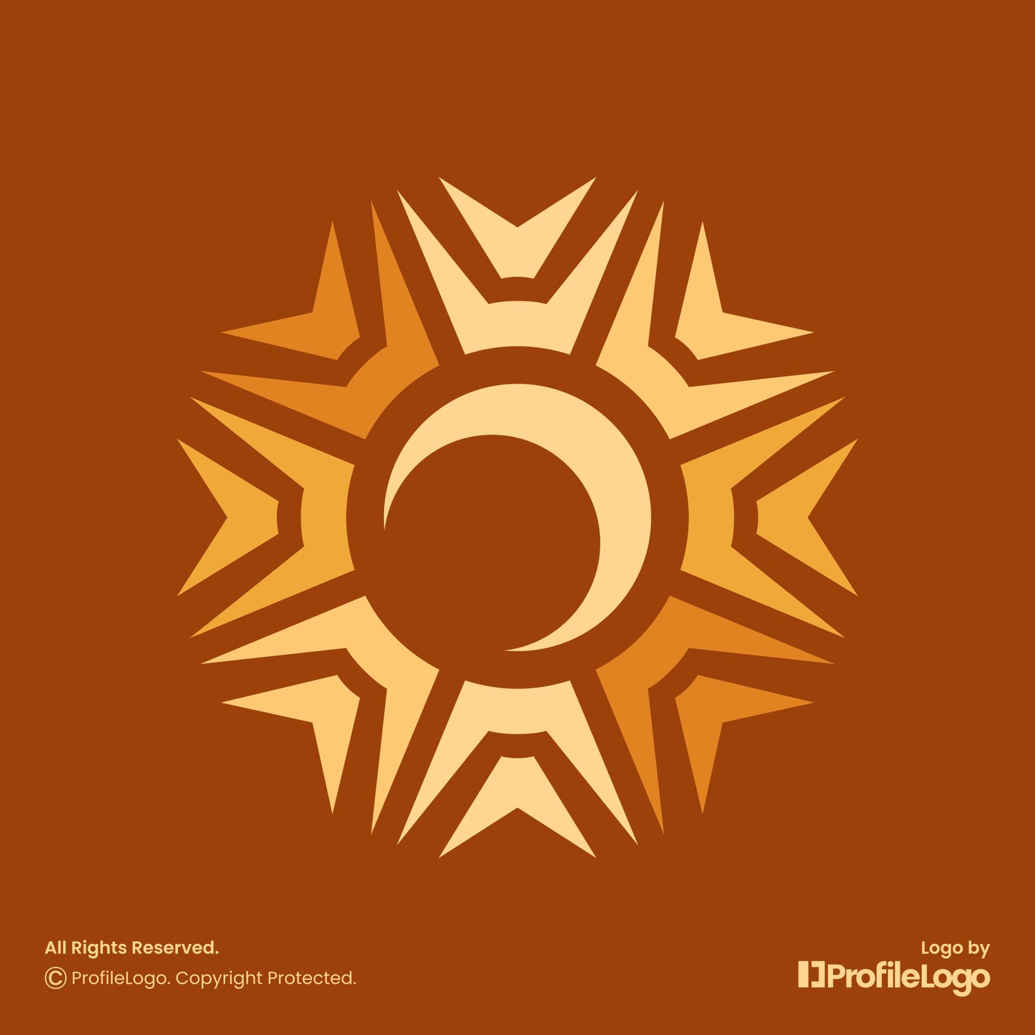 Elegant colorful sun shine logo for sale by ProfileLogo with dark orange background