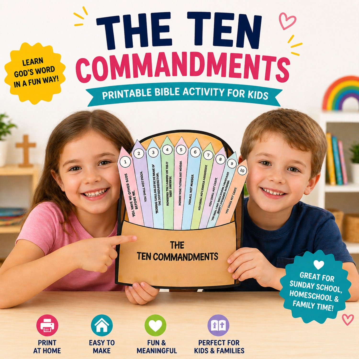Ten Commandments Craft for Kids Printable | Bible Activity Worksheet ...