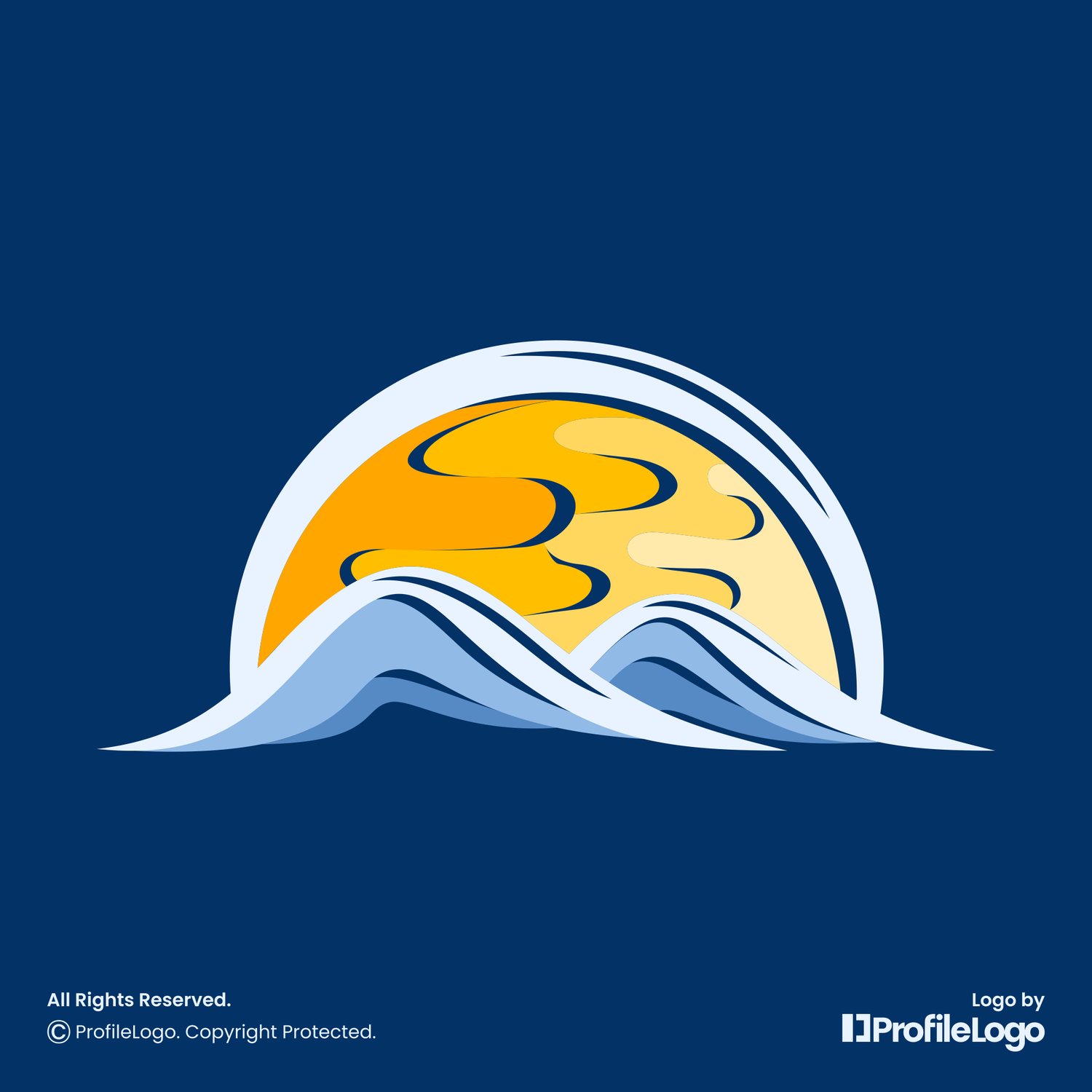 Colorful abstract sun mountain logo for sale by ProfileLogo with blue background
