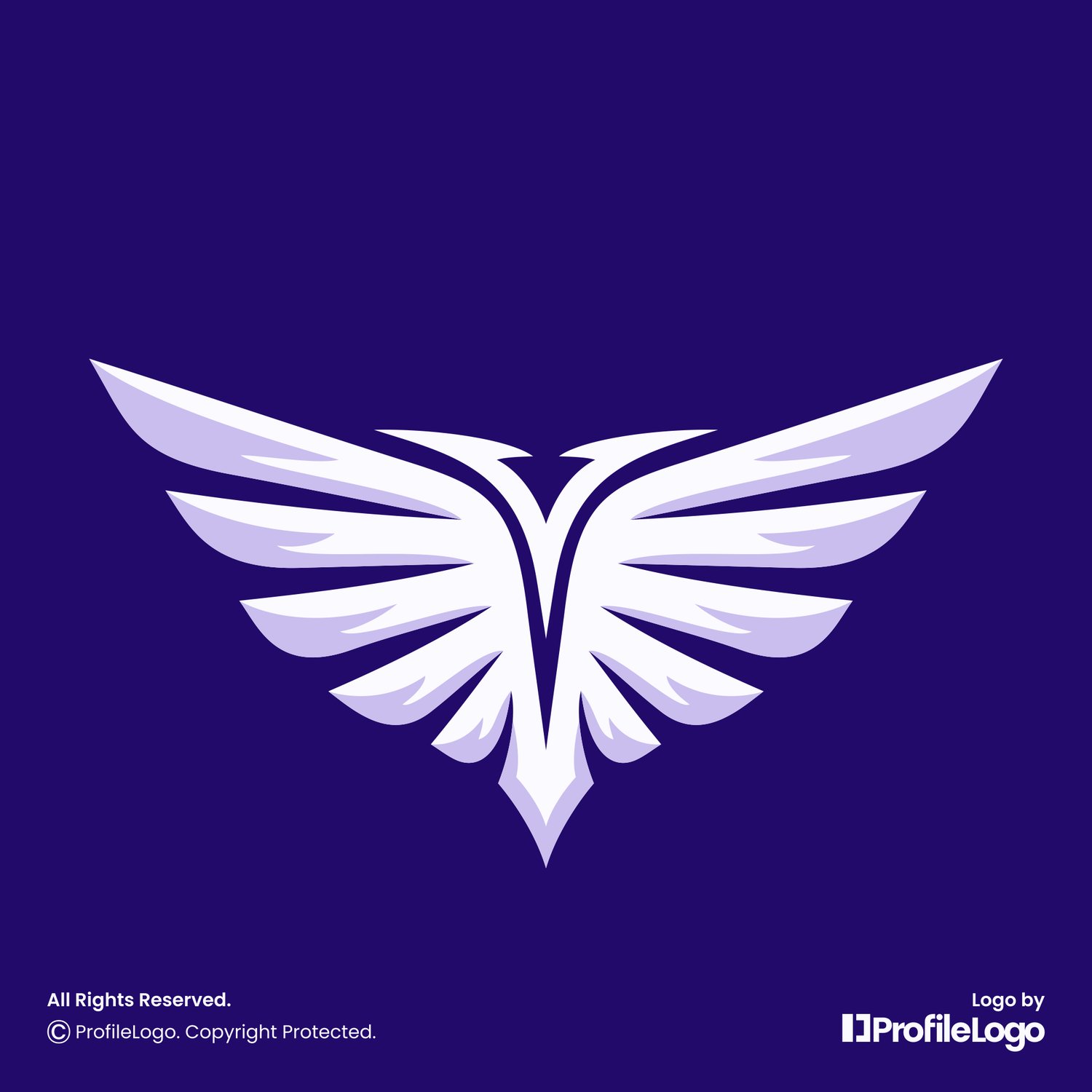 Sporty abstract bird wing logo for sale by ProfileLogo with navy blue background
