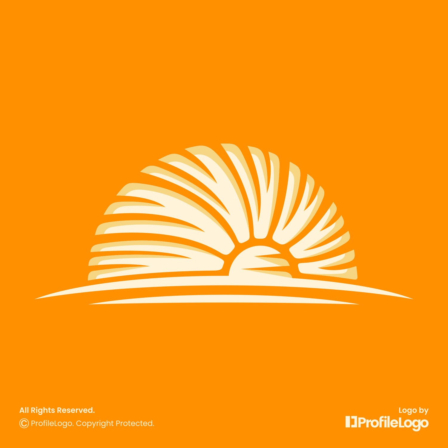 Abstract line sun rise logo for sale by ProfileLogo with orange background