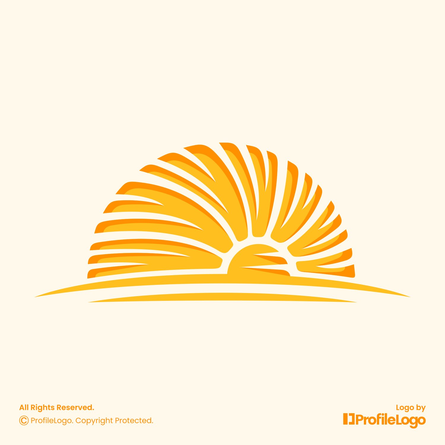 Abstract line sun rise logo for sale by ProfileLogo with light yellow background