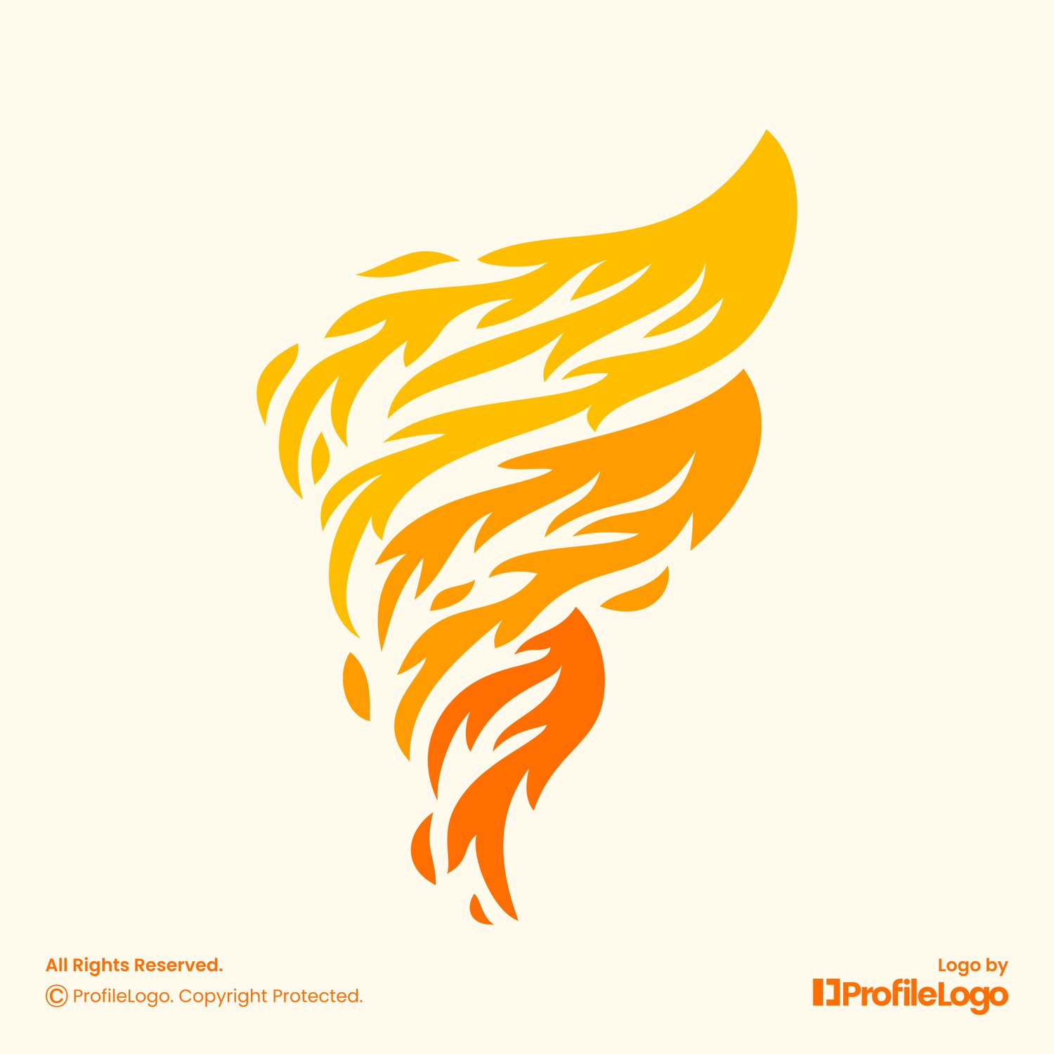 Dynamic fire flame letter F logo for sale by ProfileLogo with light yellow background
