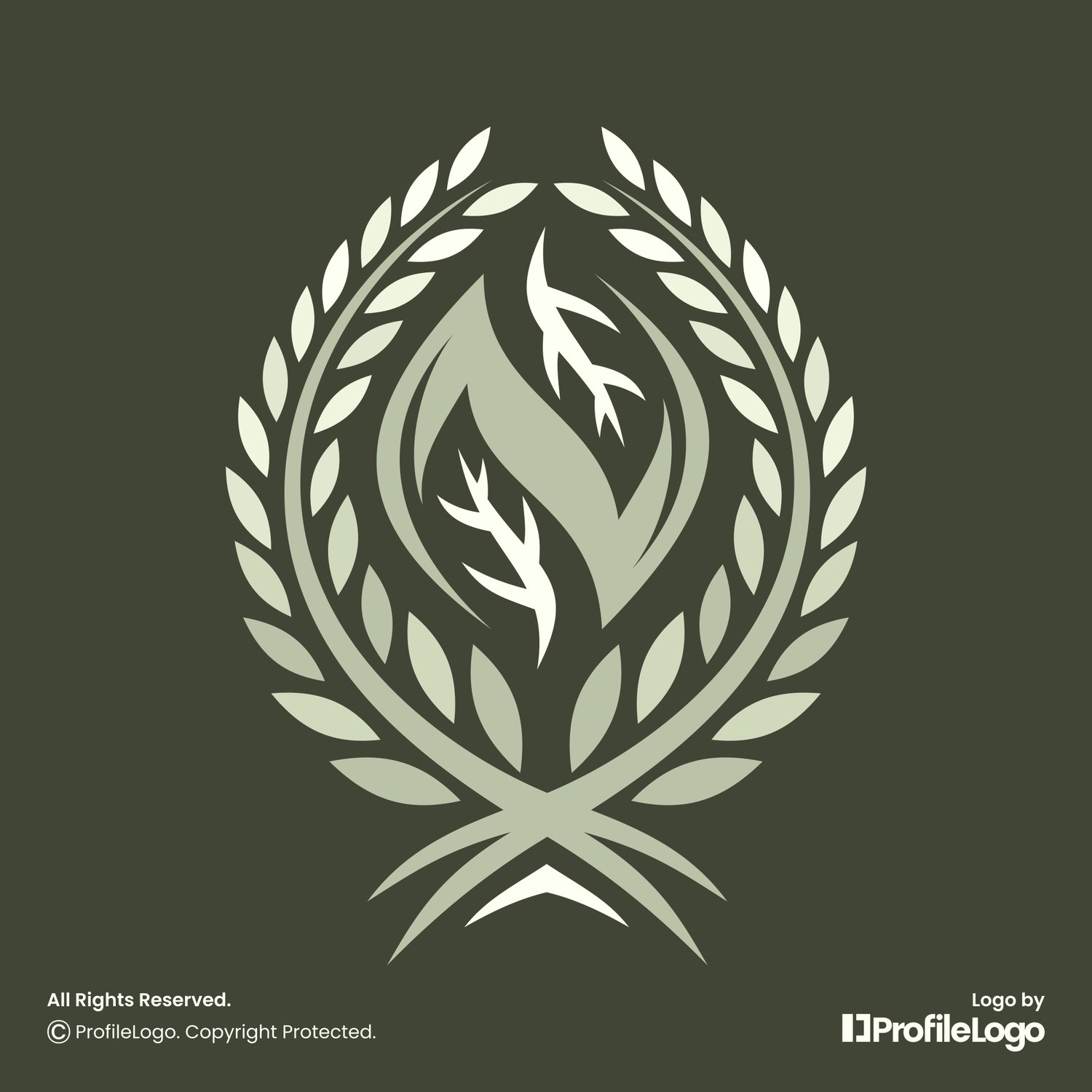 Organic leaf wreath letter N logo for sale by ProfileLogo with green background