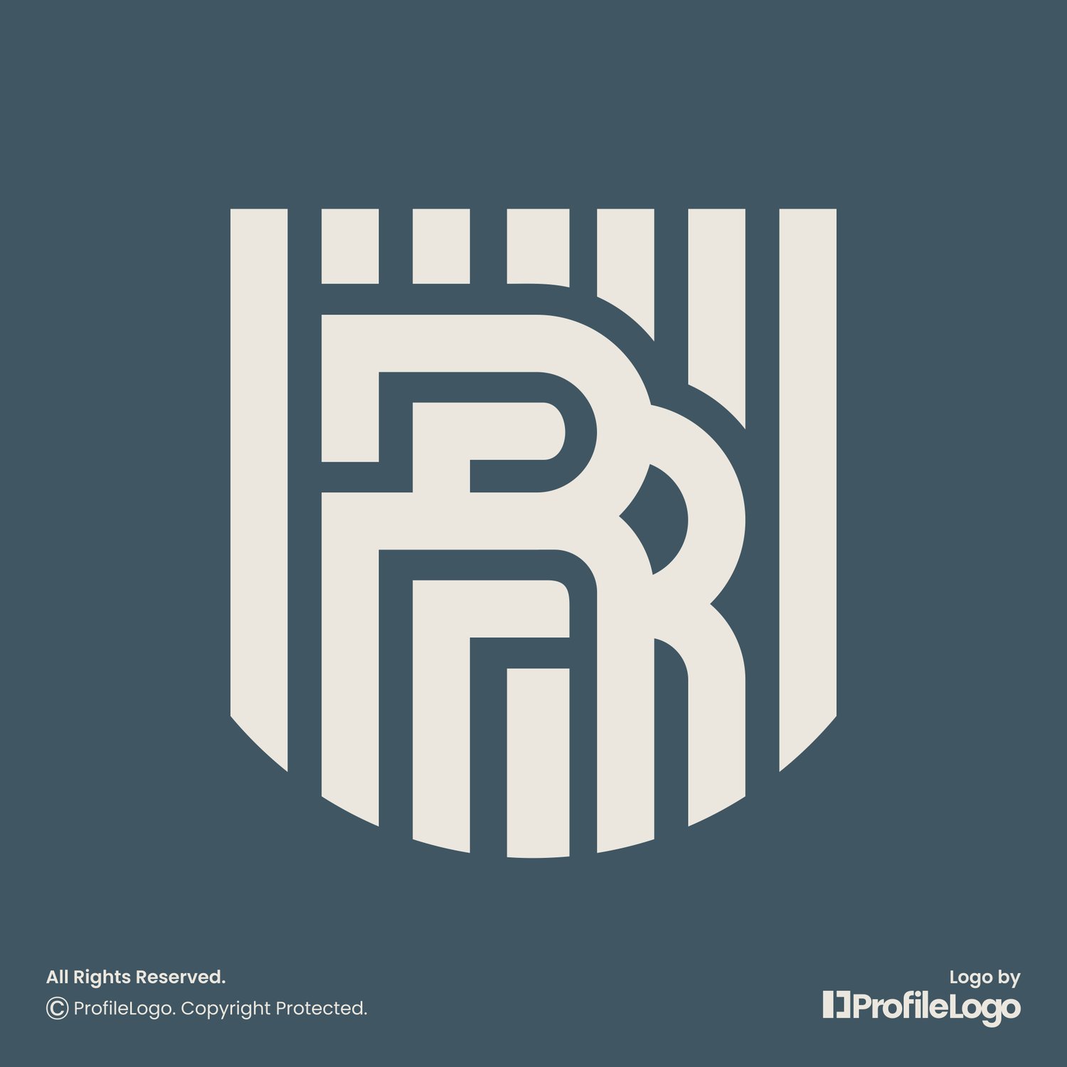 Security shield letter RR logo for sale by ProfileLogo with dark blue background