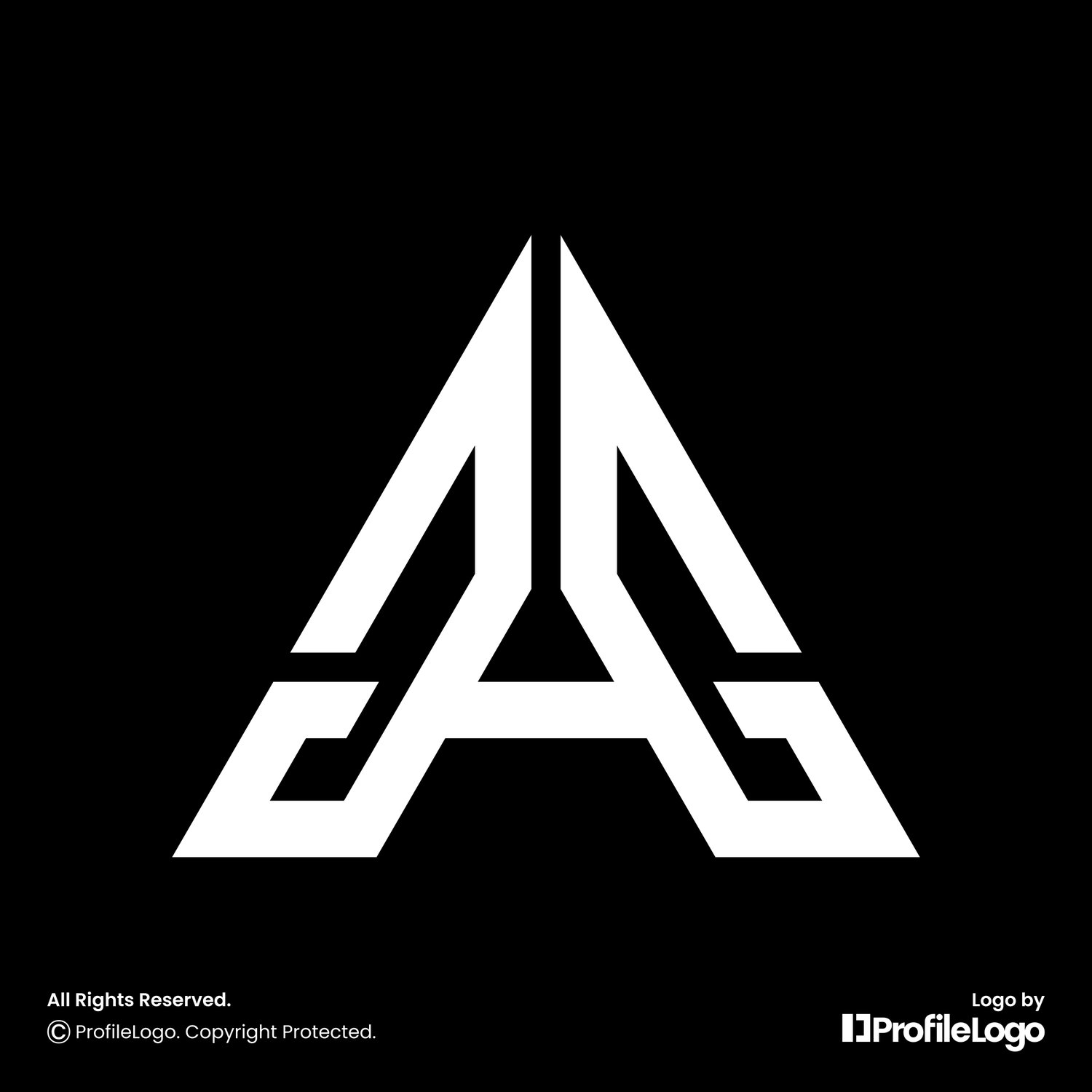 Geometric line letter AG logo or GA logo for sale by ProfileLogo with black background