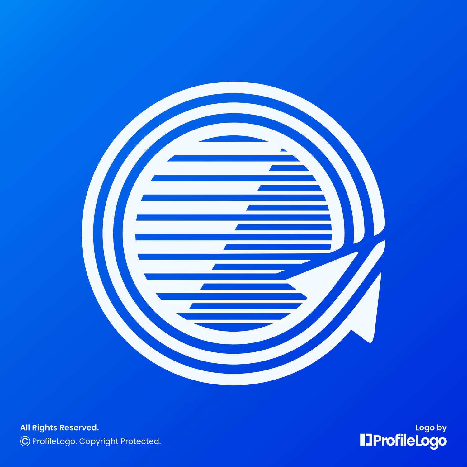Stripe line marketing or recycle arrow logo for sale by ProfileLogo with gradient blue background