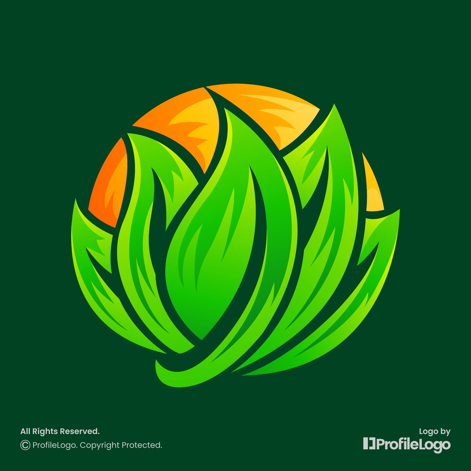 Natural organic eco green leaf logo for sale by ProfileLogo with dark background