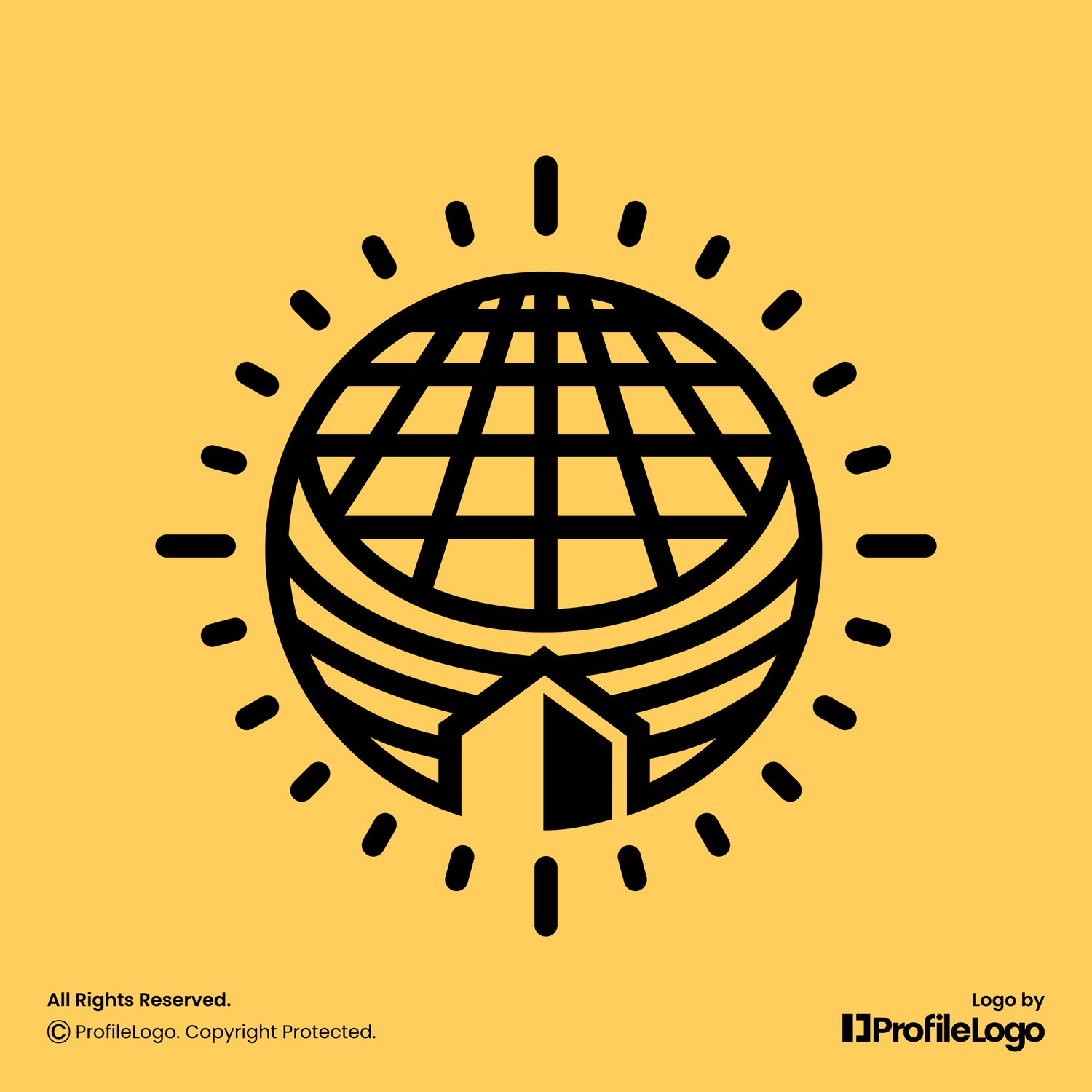Sun solar panel building logo for sale by ProfileLogo with yellow background