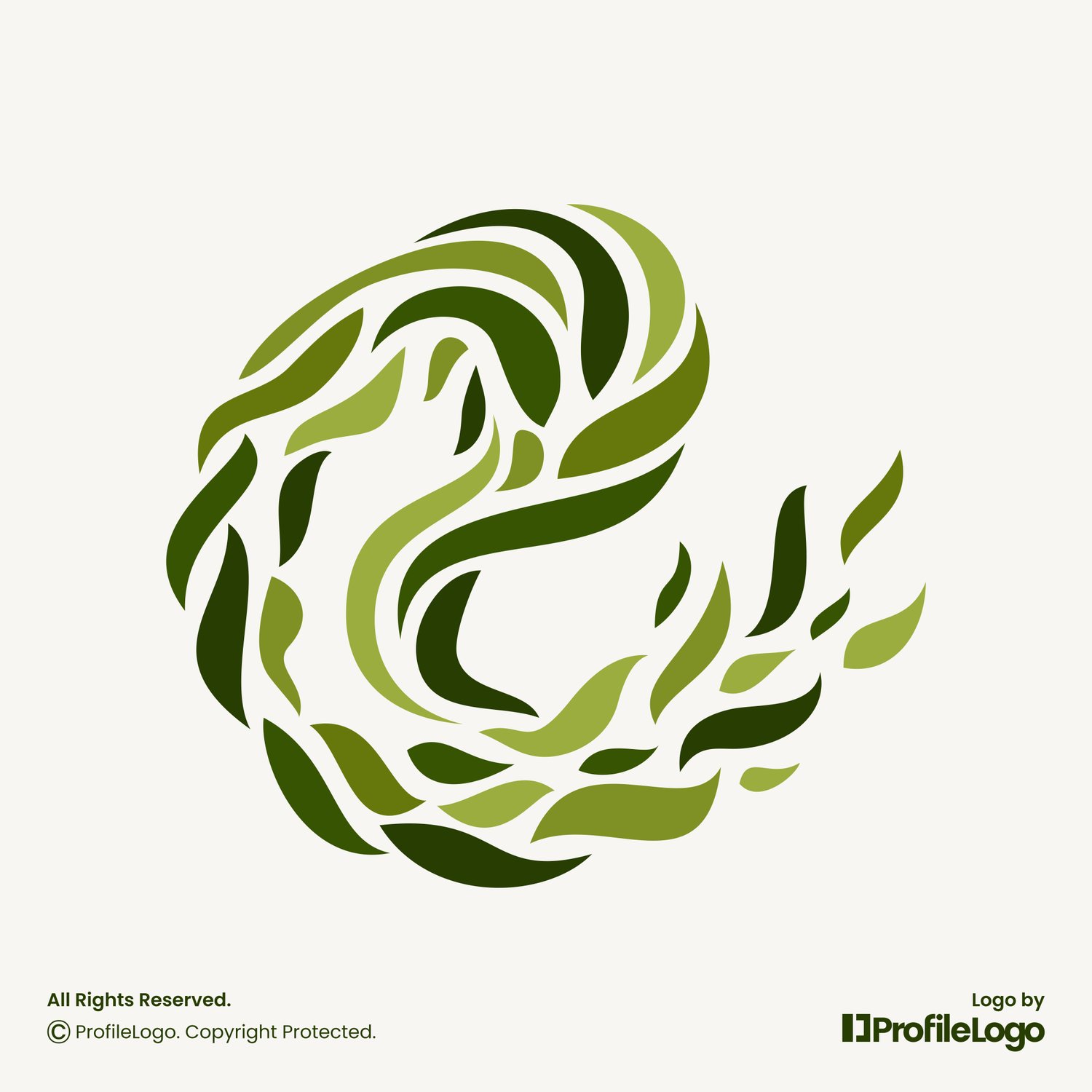 Green organic leaf letter E logo for sale by ProfileLogo with light background