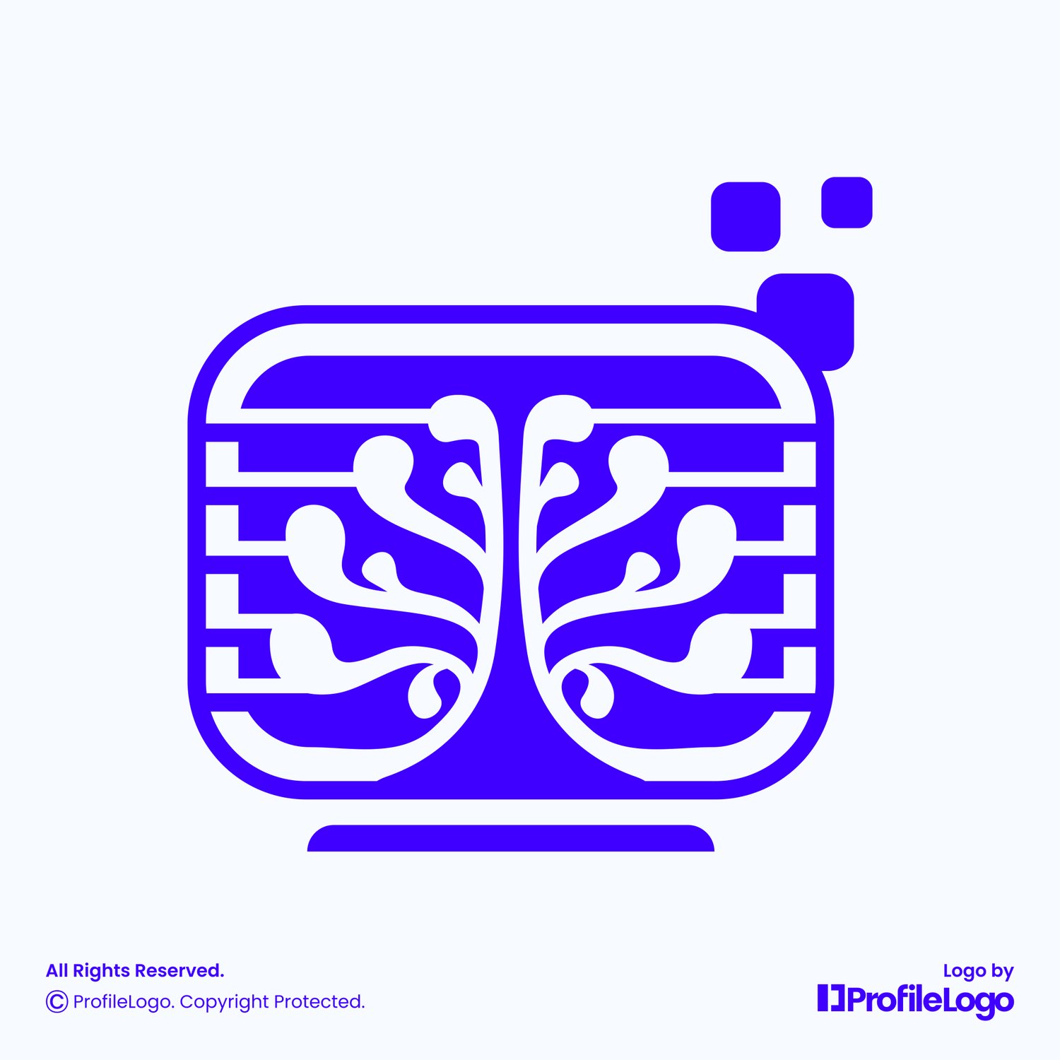 Pixel technology line tree computer logo for sale by ProfileLogo with light blue background