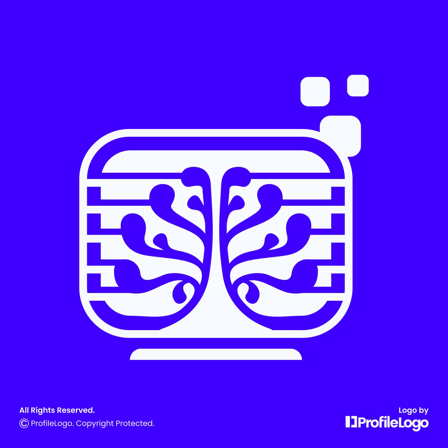 Pixel technology line tree computer logo for sale by ProfileLogo with dark blue background