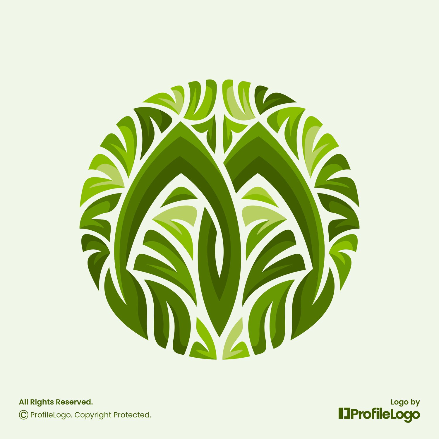 Colorful green organic leaf letter M logo for sale by ProfileLogo with light background