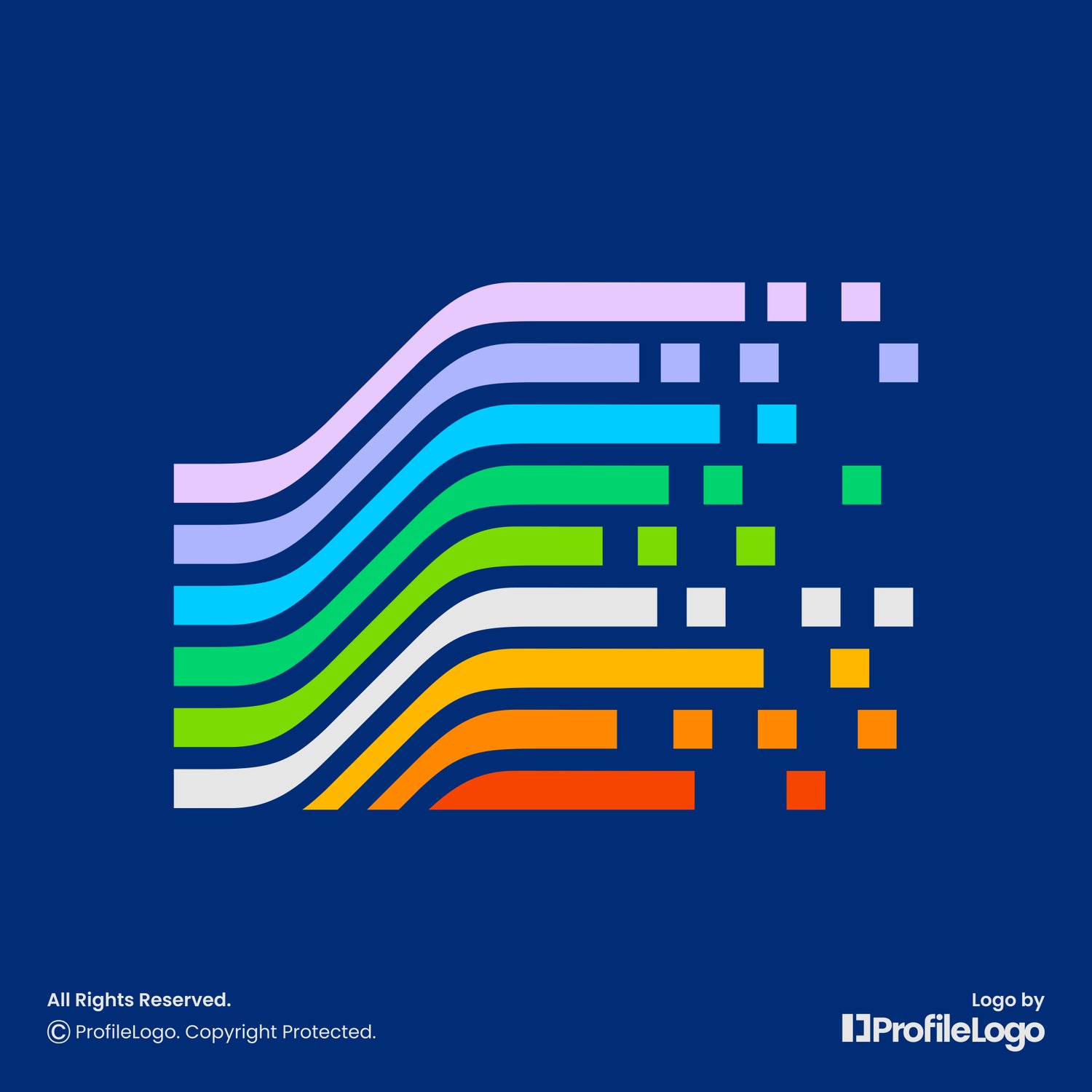 Colorful digital line circuit pixel logo for sale by ProfileLogo with dark blue background