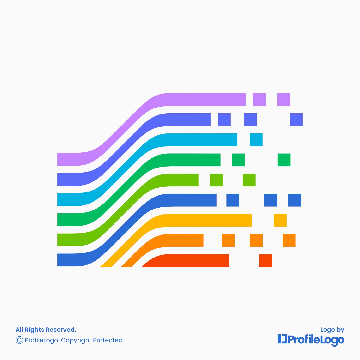 Colorful digital line circuit pixel logo for sale by ProfileLogo with light grey background