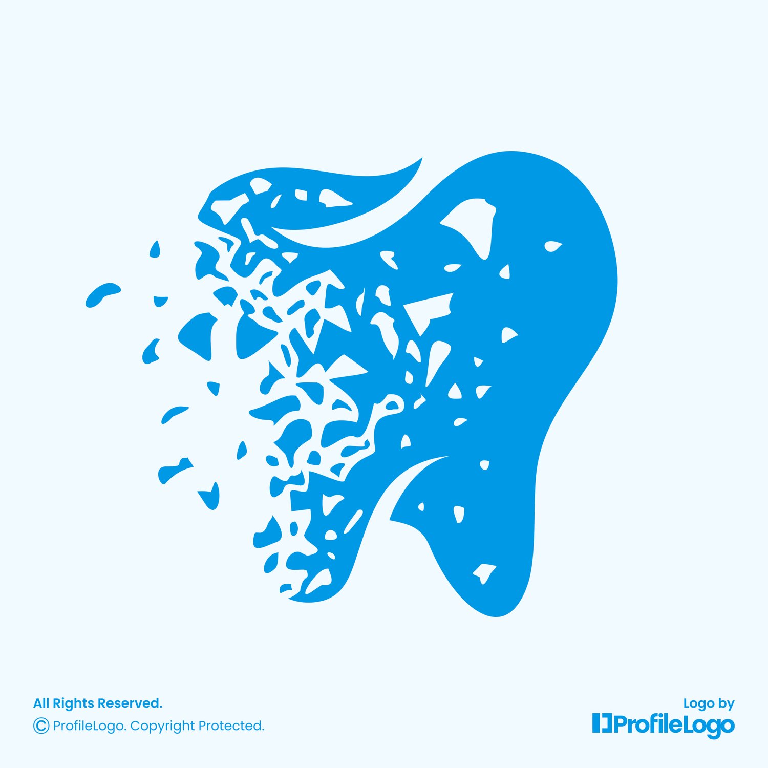 Grunge fragment dental tooth logo for sale by ProfileLogo with light blue background