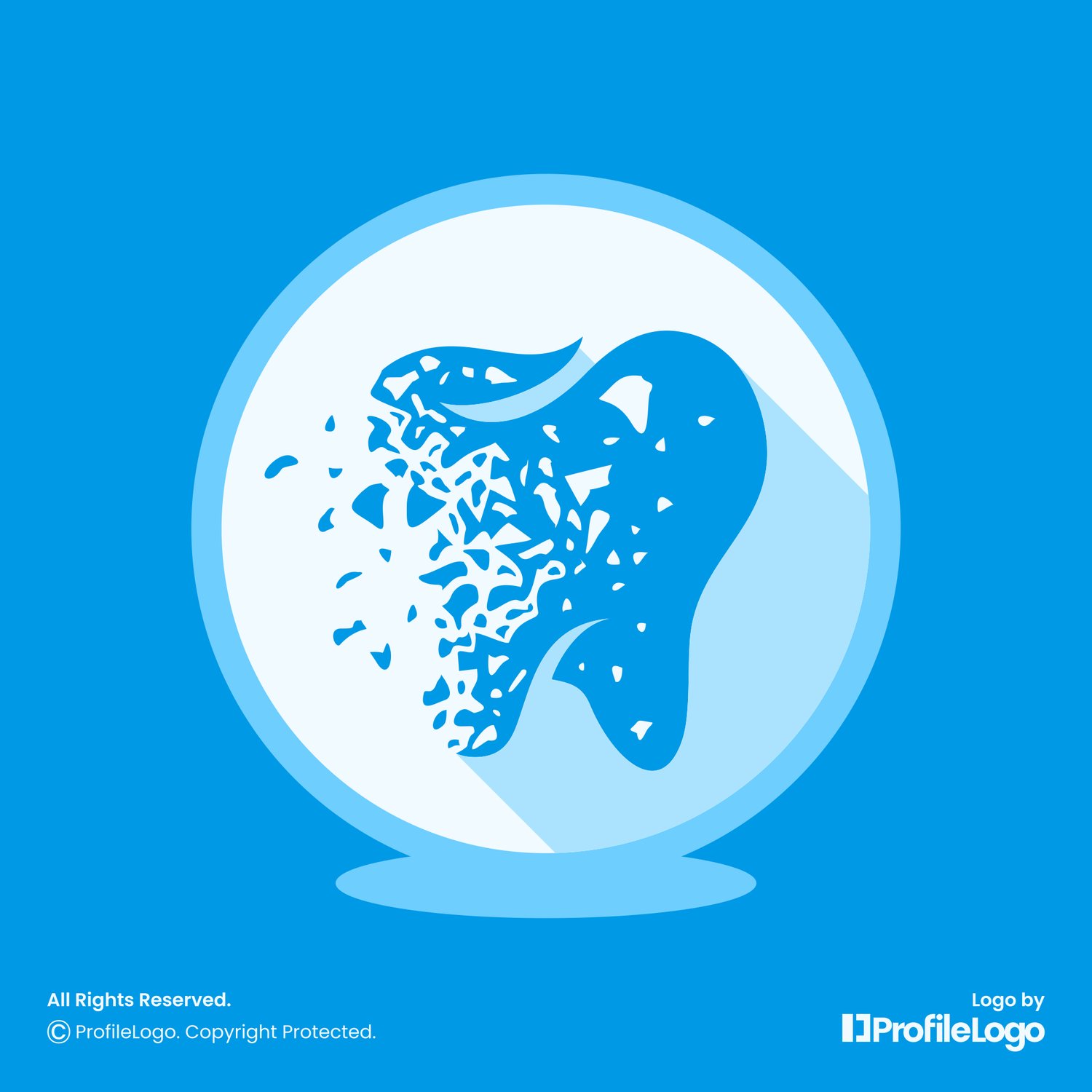 Grunge fragment dental tooth logo application for sale by ProfileLogo with dark blue background