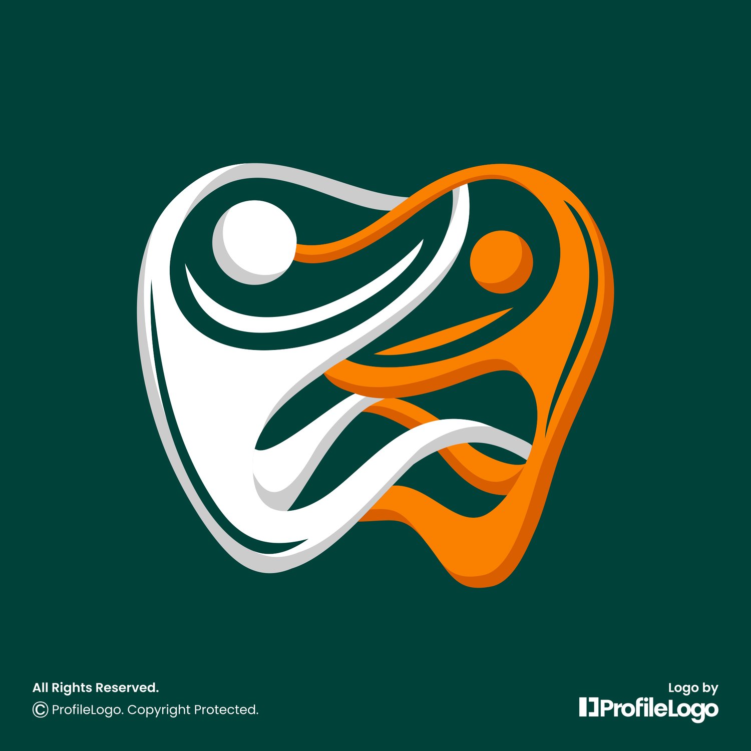 Abstract human dental tooth logo for sale by ProfileLogo with dark green background