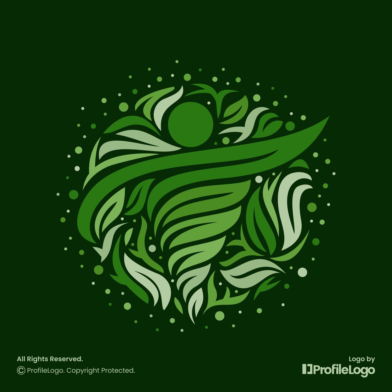 Organic eco green leaf people logo for sale by ProfileLogo with dark green background