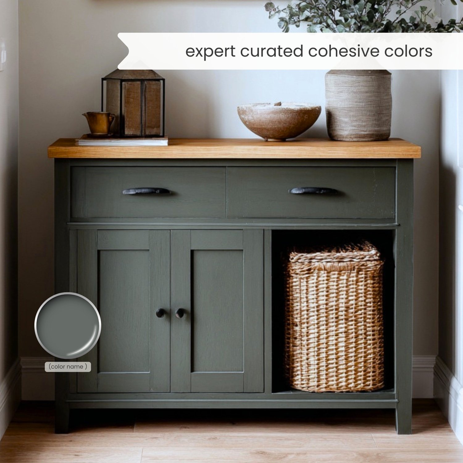 An Organic Modern color palette with Sherwin Williams paints. The neutral earth tone color scheme includes white, gray, beige, green, blush, brown and black. Moody earth tones and earthy neutrals. Curated and designed by Lavenia Shash.