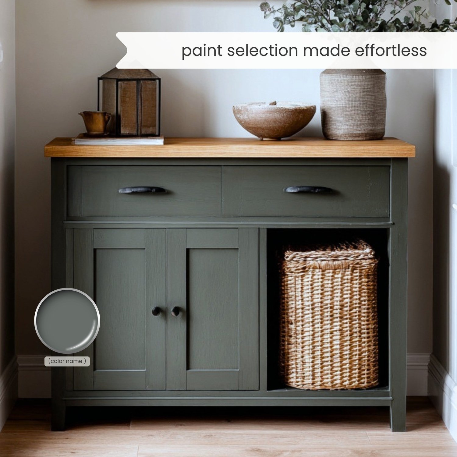 A Modern Rustic, Mountain Farmhouse color palette with Sherwin Williams paint colors. Coordinating and complementary colors of white, gray, griege, beige, blue, green, brown and black for the whole house interior. Curated by Lavenia Shash.
