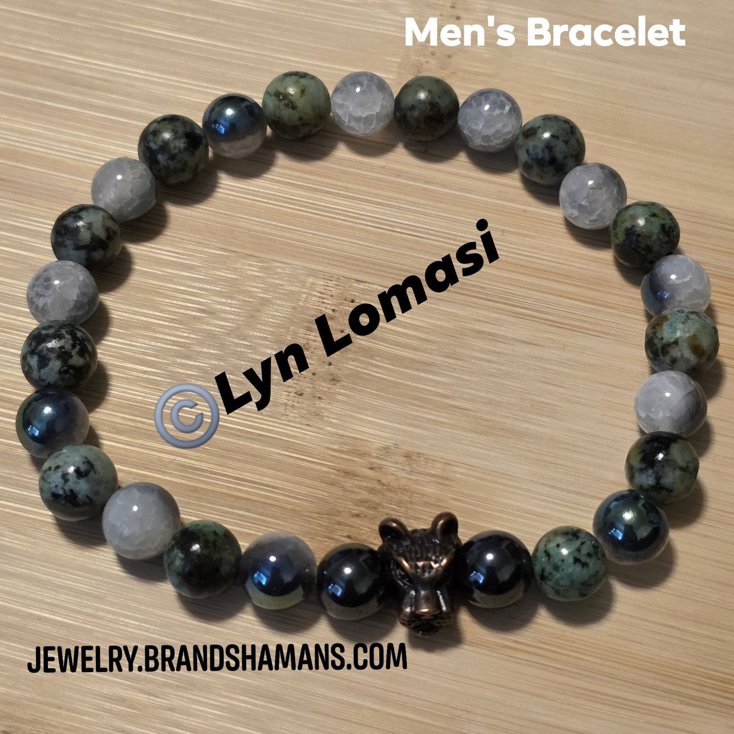Mens Unshaken Strength & Protection Bracelet.  Powered By: Electroplated Half-Gray Cracked Agate.  Handcrafted by: Lyn Lomasi