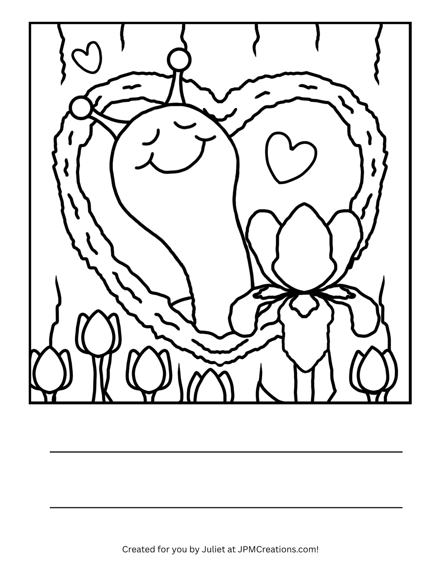 Cute Snail Mother’s Day Heart Tree Coloring Page (Letter Size)