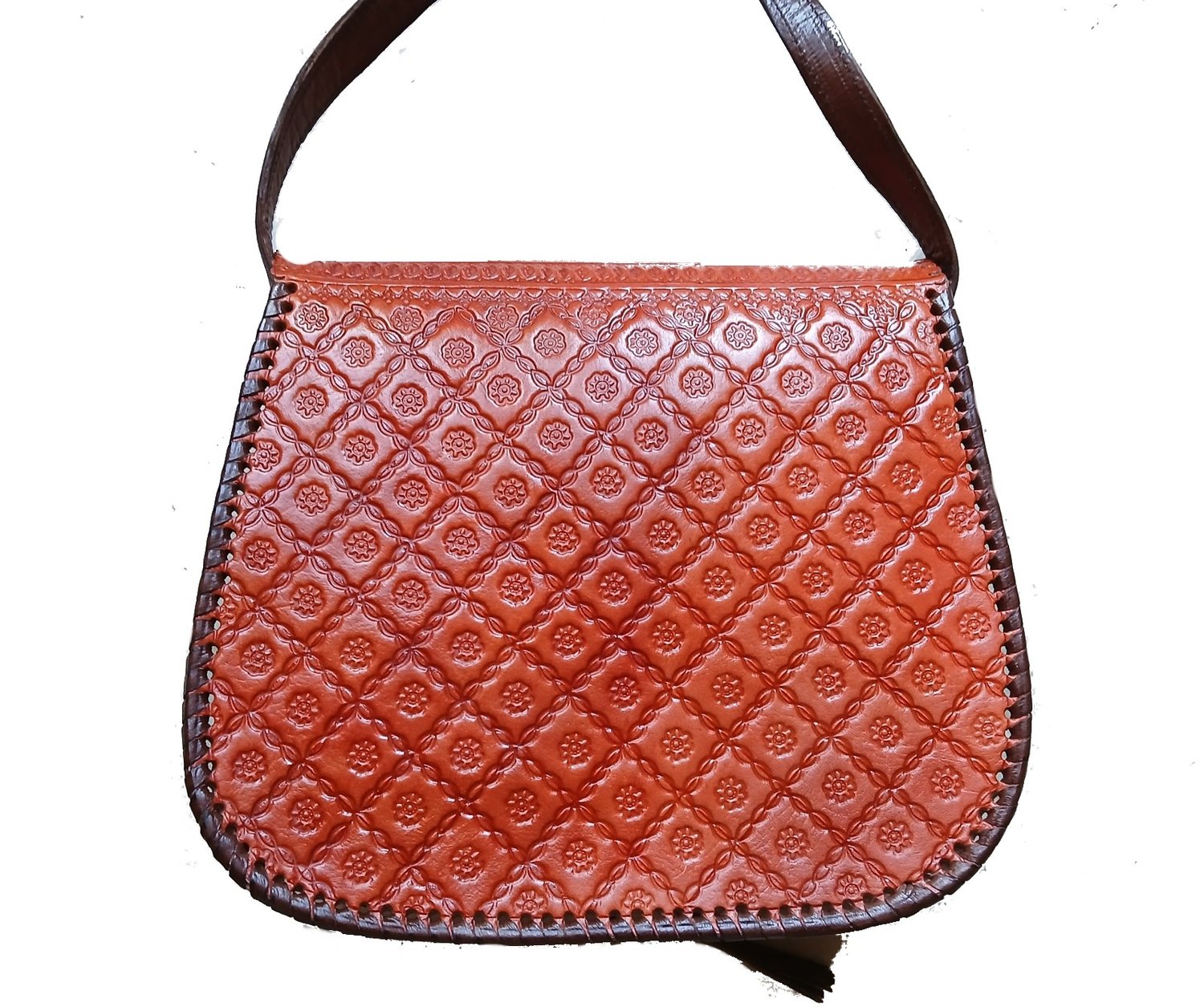 Leather Saddle Bag - Handmade - Orange - Backside