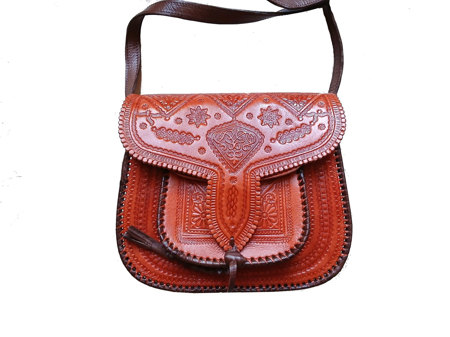Leather Saddle Bag - Handmade - Orange